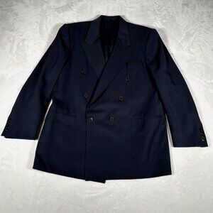 Sulka Blazer Men Size EUR 50R USA 40R Black Double Breasted 100% Wool Made Italy